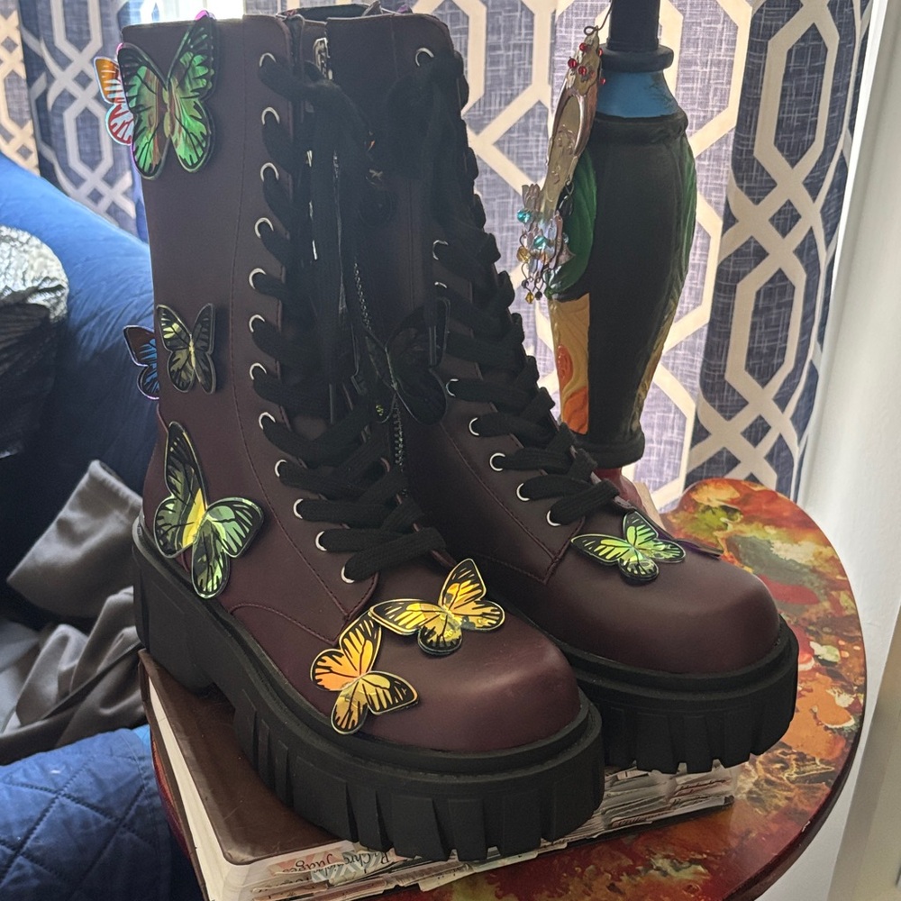 Dolls Kill Purple Butterfly Combat Boots